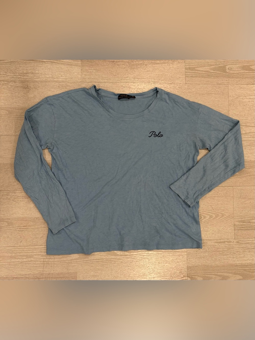 Polo Ralph Lauren Women's Light Blue Script Logo Long Sleeve Slub Tee Size M